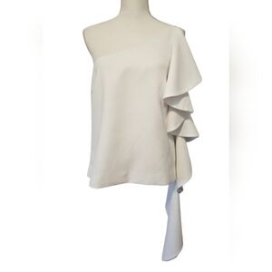 C/MEO White One Shoulder Waterfall Top Women's Size Large